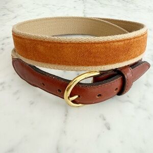 Barrons Hunter Belt Brown Suede Beige Canvas Leather Brass Size 38